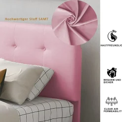 Okwish Lit enfant 90x200 cm - Sommier À Lattes et 2 Tiroirs, Lit Confortable avec Rangement Sous Le Lit, en Velours Rose, Sans Matelas*Enfant Lit Enfant