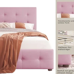Okwish Lit enfant 90x200 cm - Sommier À Lattes et 2 Tiroirs, Lit Confortable avec Rangement Sous Le Lit, en Velours Rose, Sans Matelas*Enfant Lit Enfant