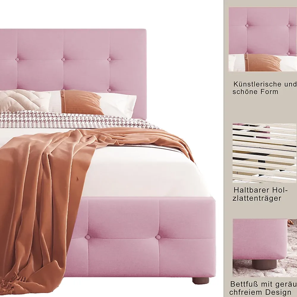 Okwish Lit enfant 90x200 cm - Sommier À Lattes et 2 Tiroirs, Lit Confortable avec Rangement Sous Le Lit, en Velours Rose, Sans Matelas*Enfant Lit Enfant