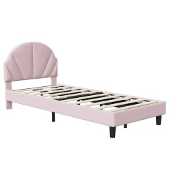 Lit Enfant 90x200 Cm Avec Tête De Lit Réglable Et Sommier à Lattes, Lit Simple Rembourré,rose>Fortuna lai Outlet