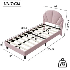Lit Enfant 90x200 Cm Avec Tête De Lit Réglable Et Sommier à Lattes, Lit Simple Rembourré,rose><noscript><img width=