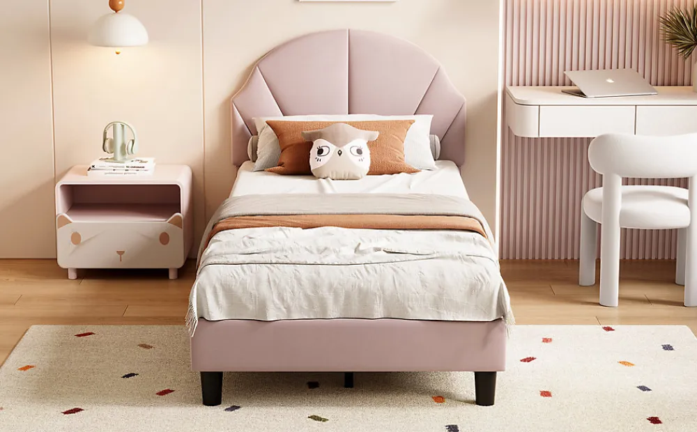 Lit Enfant 90x200 Cm Avec Tête De Lit Réglable Et Sommier à Lattes, Lit Simple Rembourré,rose>Fortuna lai Outlet