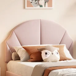Lit Enfant 90x200 Cm Avec Tête De Lit Réglable Et Sommier à Lattes, Lit Simple Rembourré,rose><noscript><img width=
