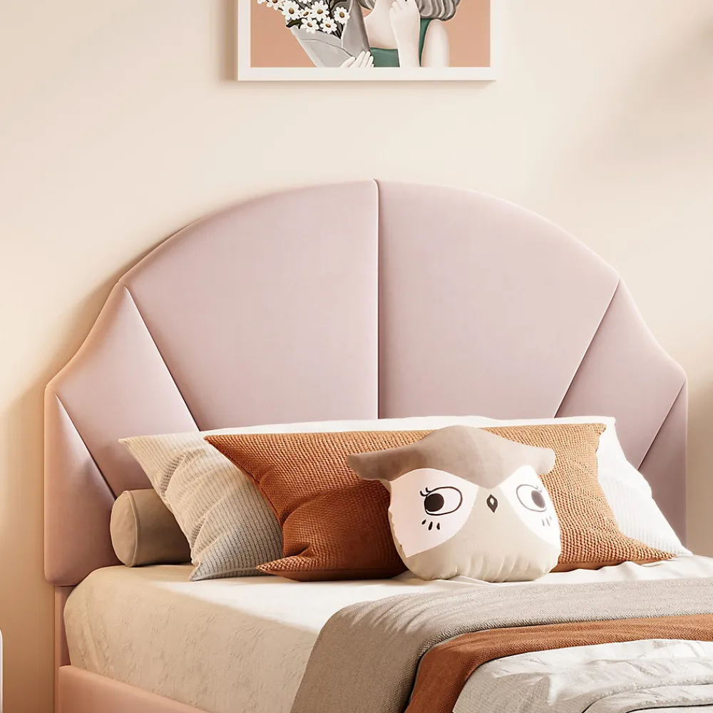 Lit Enfant 90x200 Cm Avec Tête De Lit Réglable Et Sommier à Lattes, Lit Simple Rembourré,rose>Fortuna lai Outlet
