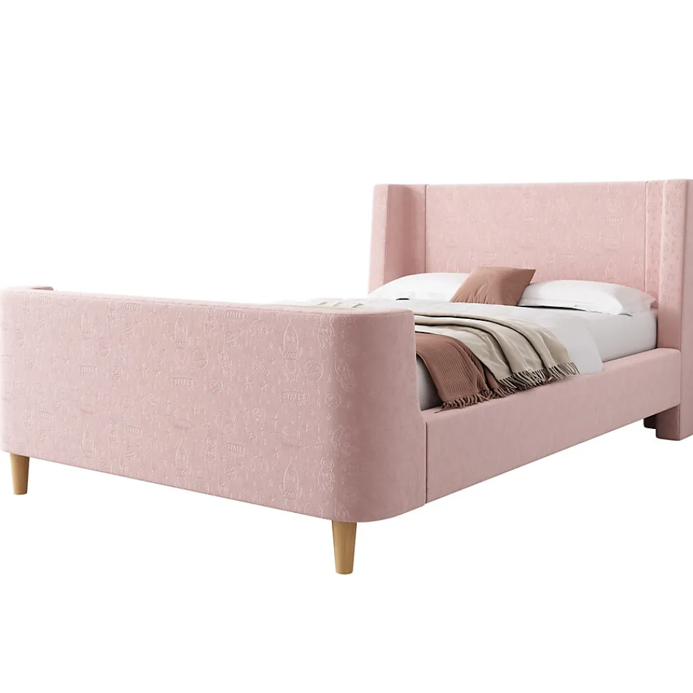 Lit enfant 90x200 cm capitonné en velours Rose (matelas non inclus)>ModernLuxe Sale