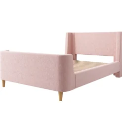 Lit enfant 90x200 cm capitonné en velours Rose (matelas non inclus)><noscript><img width=