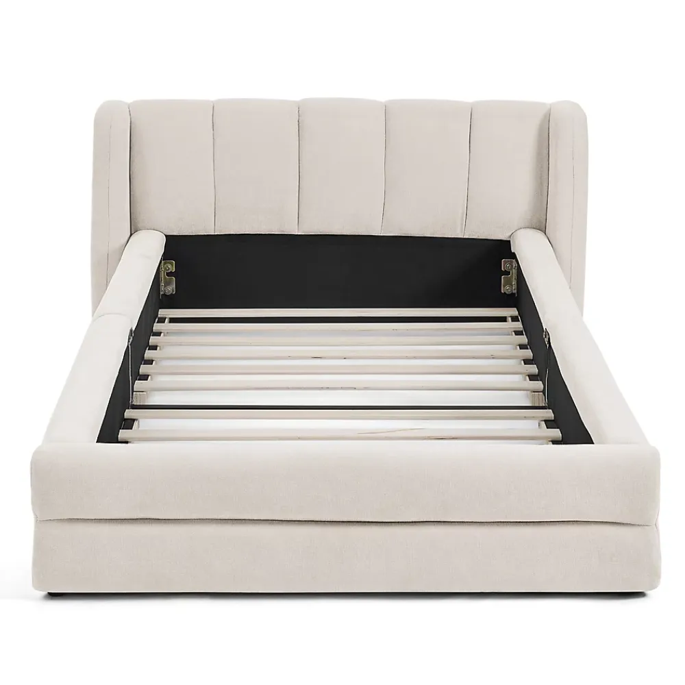 Blackcolors Lit enfant 90x200 cm, chenille, dossier confortable - beige* Lit Coffre