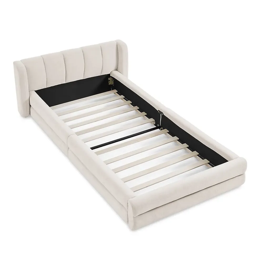Blackcolors Lit enfant 90x200 cm, chenille, dossier confortable - beige* Lit Coffre