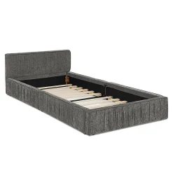 Lit enfant 90x200 cm, chenille veloutée, bois eucalyptus - gris foncé><noscript><img width=
