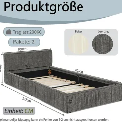 Lit enfant 90x200 cm, chenille veloutée, bois eucalyptus - gris foncé><noscript><img width=