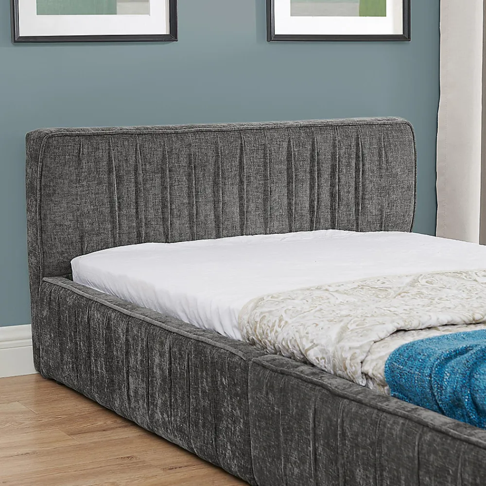 Lit enfant 90x200 cm, chenille veloutée, bois eucalyptus - gris foncé>Blackcolors Outlet