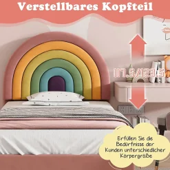 Okwish Lit enfant 90x200 cm, Lit Capitonné avec Tête de Lit Arc-en-Ciel Réglable, Revêtement en Velours Doux - Rose, Sans Matelas*Enfant Lit Enfant