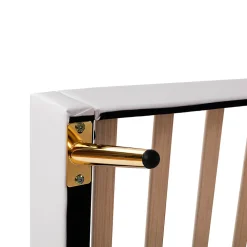 Lit enfant 90x200 cm PU blanc, cadre couronne, LED, sommier à lattes, dossier, pratique et décoratif, sans matelas><noscript><img width=