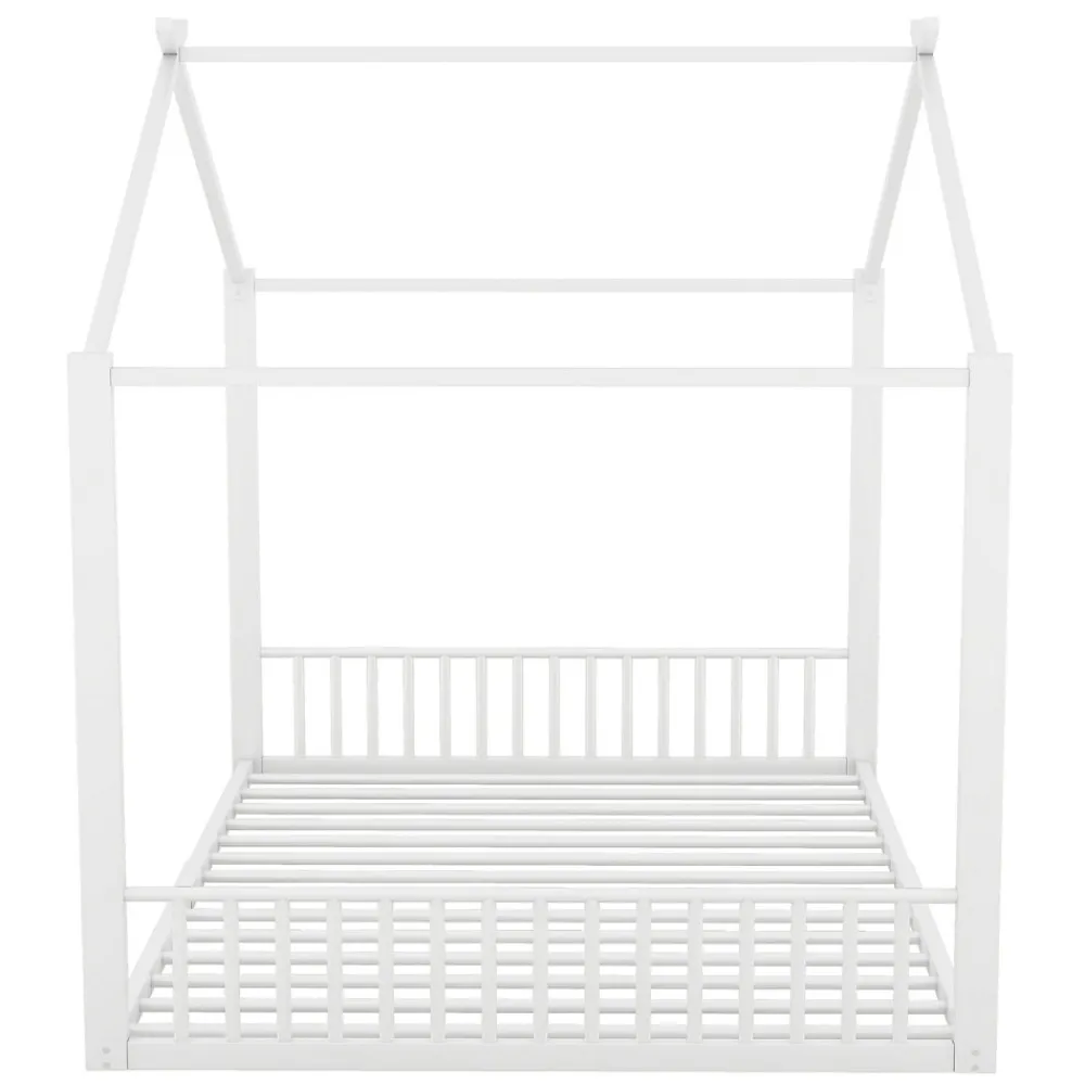 Lit enfant 140x200 cm sans matelas, cadre en métal avec tête de lit en forme de maison, confortable, blanc>ProximaX Sale