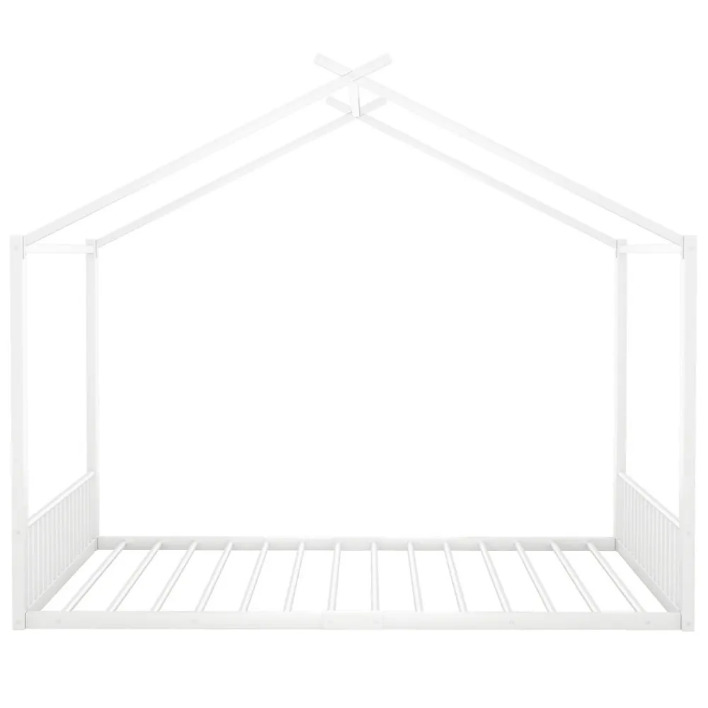 Lit enfant 140x200 cm sans matelas, cadre en métal avec tête de lit en forme de maison, confortable, blanc>ProximaX Sale