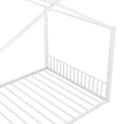 Lit enfant 140x200 cm sans matelas, cadre en métal avec tête de lit en forme de maison, confortable, blanc><noscript><img width=