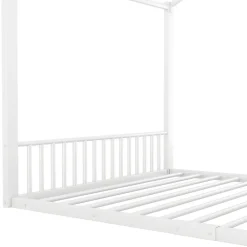 Lit enfant 140x200 cm sans matelas, cadre en métal avec tête de lit en forme de maison, confortable, blanc><noscript><img width=