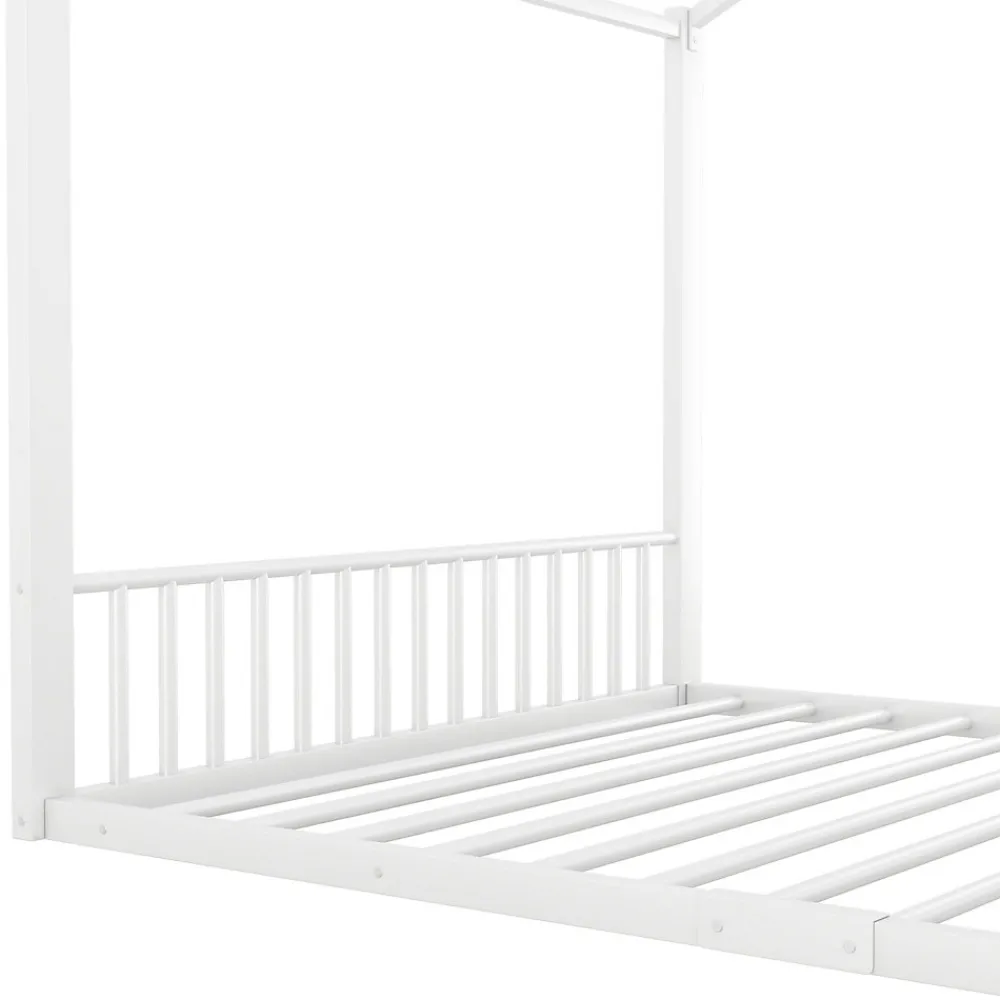 Lit enfant 140x200 cm sans matelas, cadre en métal avec tête de lit en forme de maison, confortable, blanc>ProximaX Sale