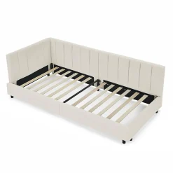 Blackcolors Lit enfant 90x200 cm, velours, dossier haut - beige* Lit Coffre