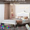 lit enfant 140x200 cm,lit simple capitonné 140 x 200 avec tiroir,LED réglable,lit princesse avec couronne,PU,blanc>Generique New