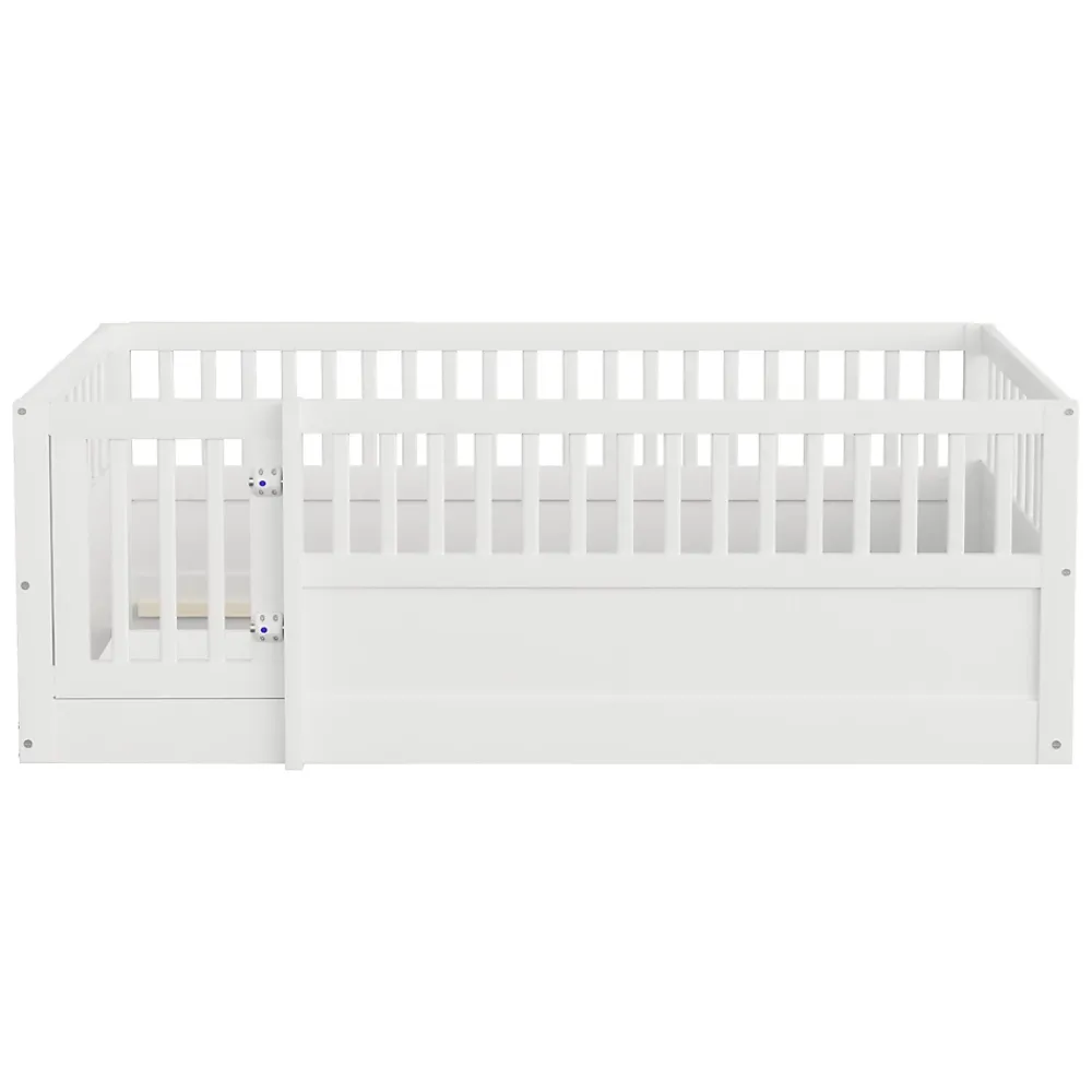 ModernLuxe Lit enfant 90x200cm - cadre en bois - barrières de sécurité - porte - blanc (sommier non inclus)*Enfant Lit Enfant