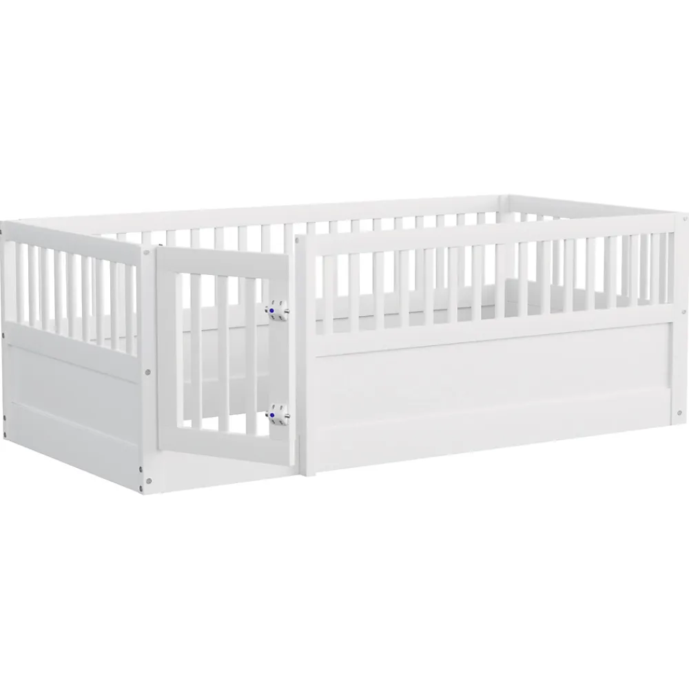 ModernLuxe Lit enfant 90x200cm - cadre en bois - barrières de sécurité - porte - blanc (sommier non inclus)*Enfant Lit Enfant