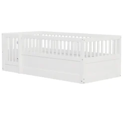 ModernLuxe Lit enfant 90x200cm - cadre en bois - barrières de sécurité - porte - blanc (sommier non inclus)*Enfant Lit Enfant