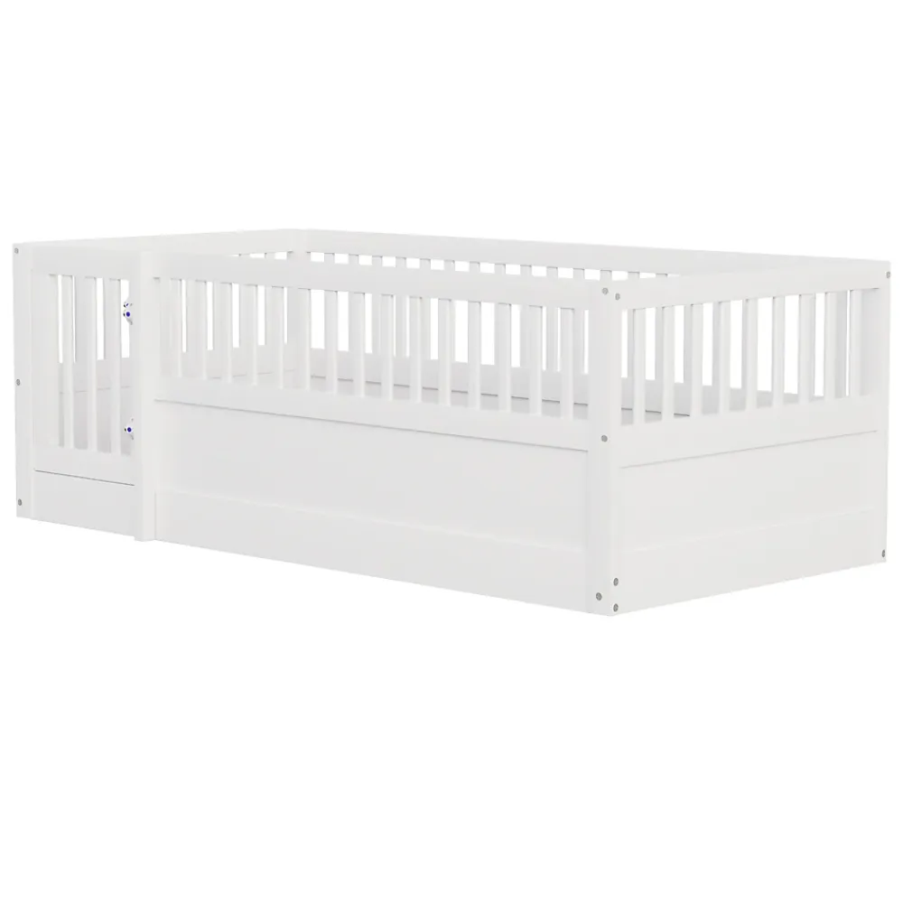 ModernLuxe Lit enfant 90x200cm - cadre en bois - barrières de sécurité - porte - blanc (sommier non inclus)*Enfant Lit Enfant