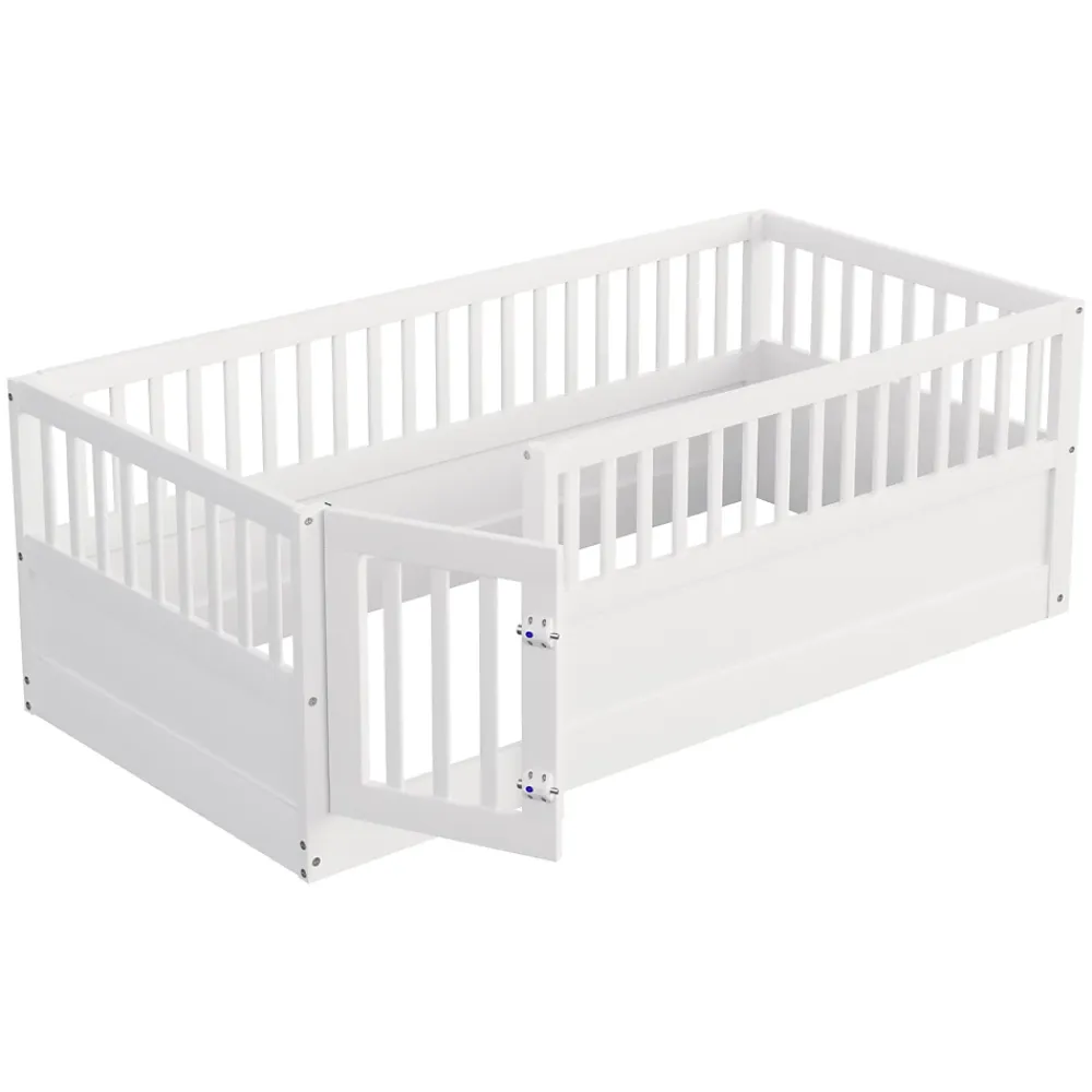 ModernLuxe Lit enfant 90x200cm - cadre en bois - barrières de sécurité - porte - blanc (sommier non inclus)*Enfant Lit Enfant