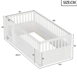 ModernLuxe Lit enfant 90x200cm - cadre en bois - barrières de sécurité - porte - blanc (sommier non inclus)*Enfant Lit Enfant