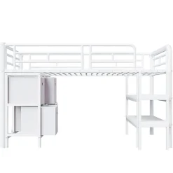 Lit enfant 90x200cm - escalier - étagères - rangements - blanc (matelas non inclus)><noscript><img width=