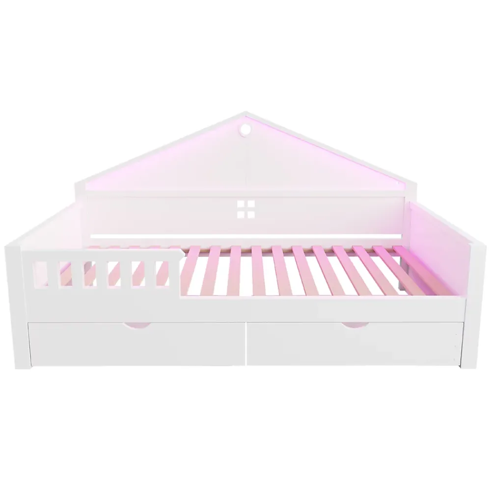 ModernLuxe Lit enfant 90x200cm - LED - 2 tiroirs - sommier à lattes - blanc (matelas non inclus)*Enfant Lit Enfant