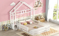 Lit enfant 140x200cm avec garde-corps, Blanc><noscript><img width=