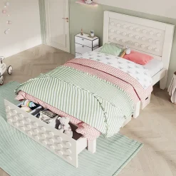 Blackcolors Lit enfant 90x190cm bois massif, rangement tiroirs, blanc, design blocs, sans matelas* Lit Coffre