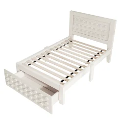 Blackcolors Lit enfant 90x190cm bois massif, rangement tiroirs, blanc, design blocs, sans matelas* Lit Coffre
