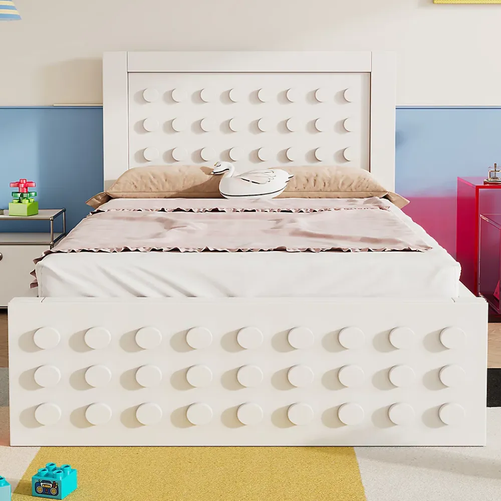 Blackcolors Lit enfant 90x190cm bois massif, rangement tiroirs, blanc, design blocs, sans matelas* Lit Coffre
