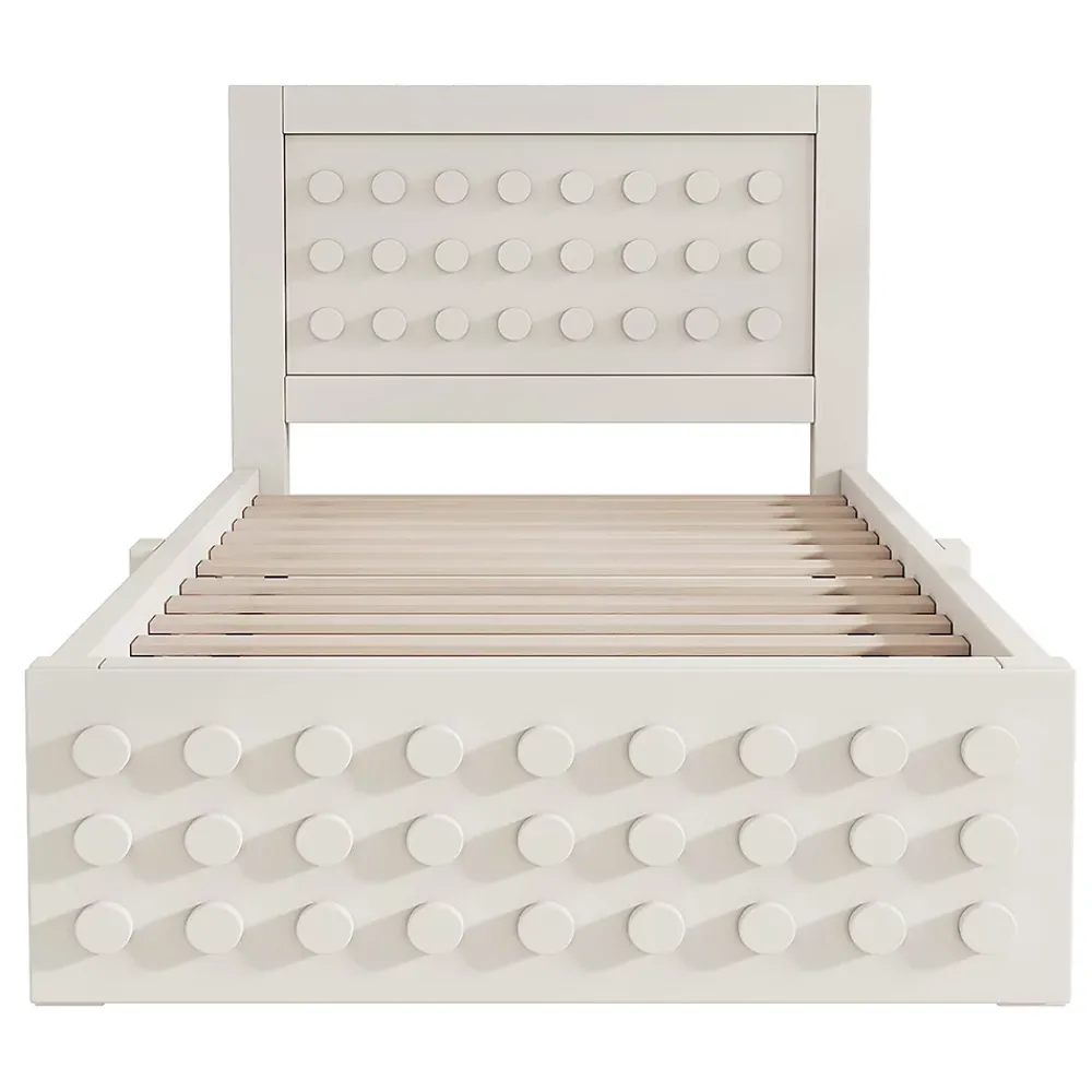 Blackcolors Lit enfant 90x190cm bois massif, rangement tiroirs, blanc, design blocs, sans matelas* Lit Coffre