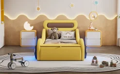 Fortuna lai Lit Enfant 90x200cm, Forme Voiture, Roues Lumineuses, Rangement, Sans Matelas, Jaune*Enfant Lit Enfant