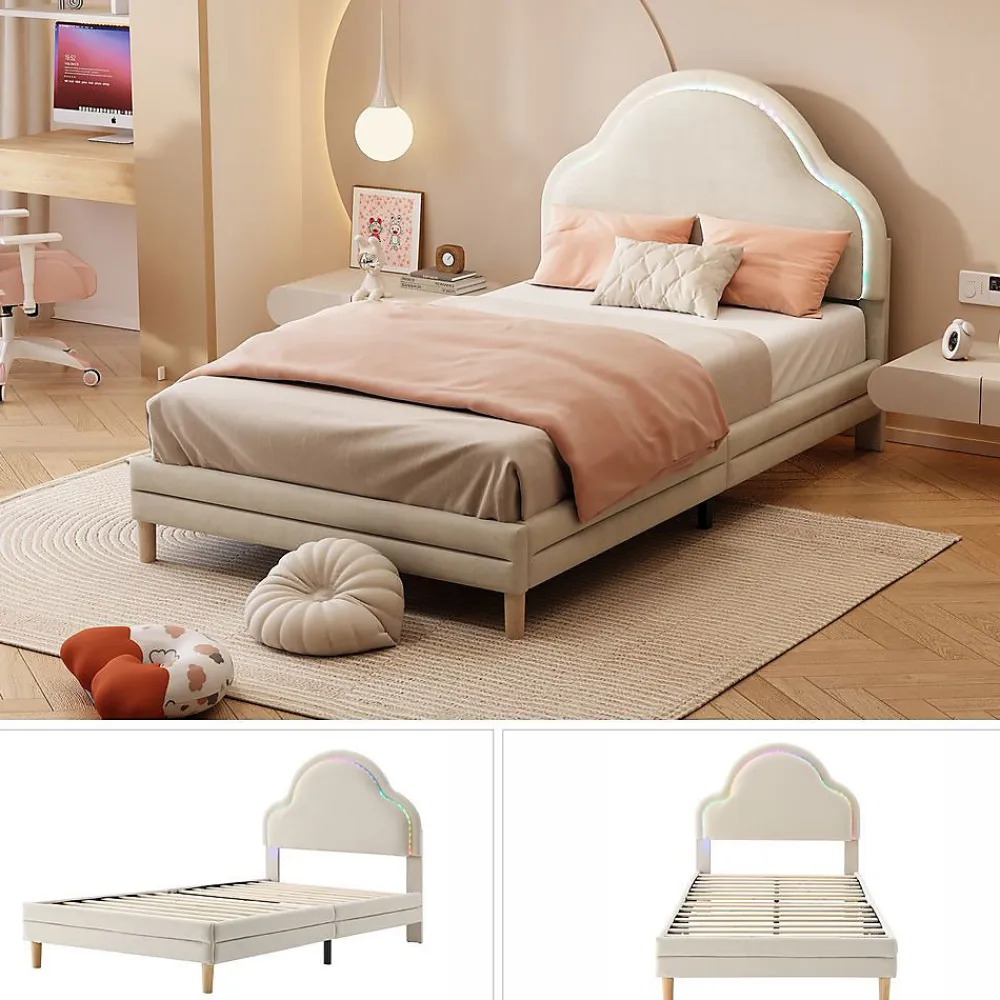 Lit Enfant 90x200cm LED Multicolore Velours Beige>Blackcolors Discount