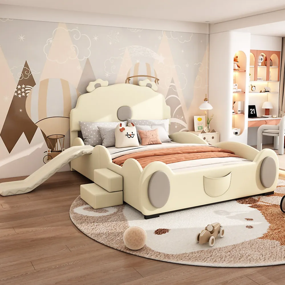 Lit Enfant 140x200cm, Lit Carton avec Toboggan, Beige>Fortuna lai Clearance