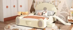 Lit Enfant 140x200cm, Lit Carton avec Toboggan, Beige><noscript><img width=