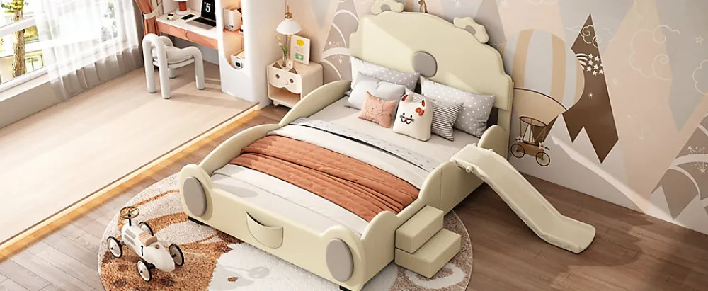 Lit Enfant 140x200cm, Lit Carton avec Toboggan, Beige>Fortuna lai Clearance