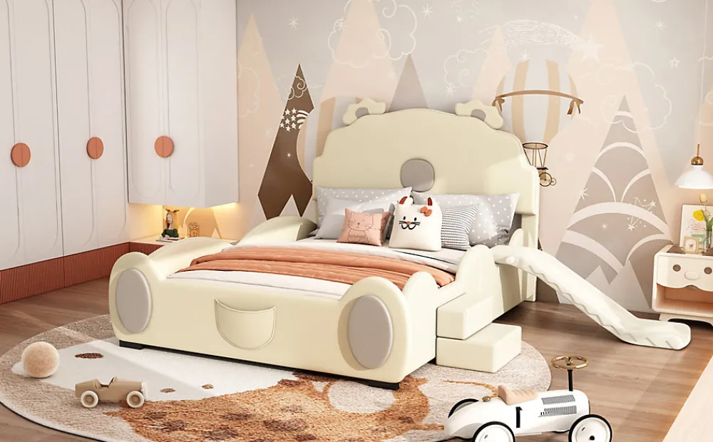 Lit Enfant 140x200cm, Lit Carton avec Toboggan, Beige>Fortuna lai Clearance