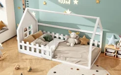 Fortuna lai Lit Enfant 90x200cm, Maison avec Rampe, Blanc*Enfant Lit Enfant