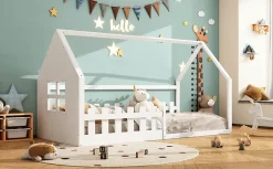 Fortuna lai Lit Enfant 90x200cm, Maison avec Rampe, Blanc*Enfant Lit Enfant
