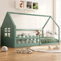 Blackcolors Lit Enfant 90x200cm Rebord Maison Vert*Enfant Lit Enfant