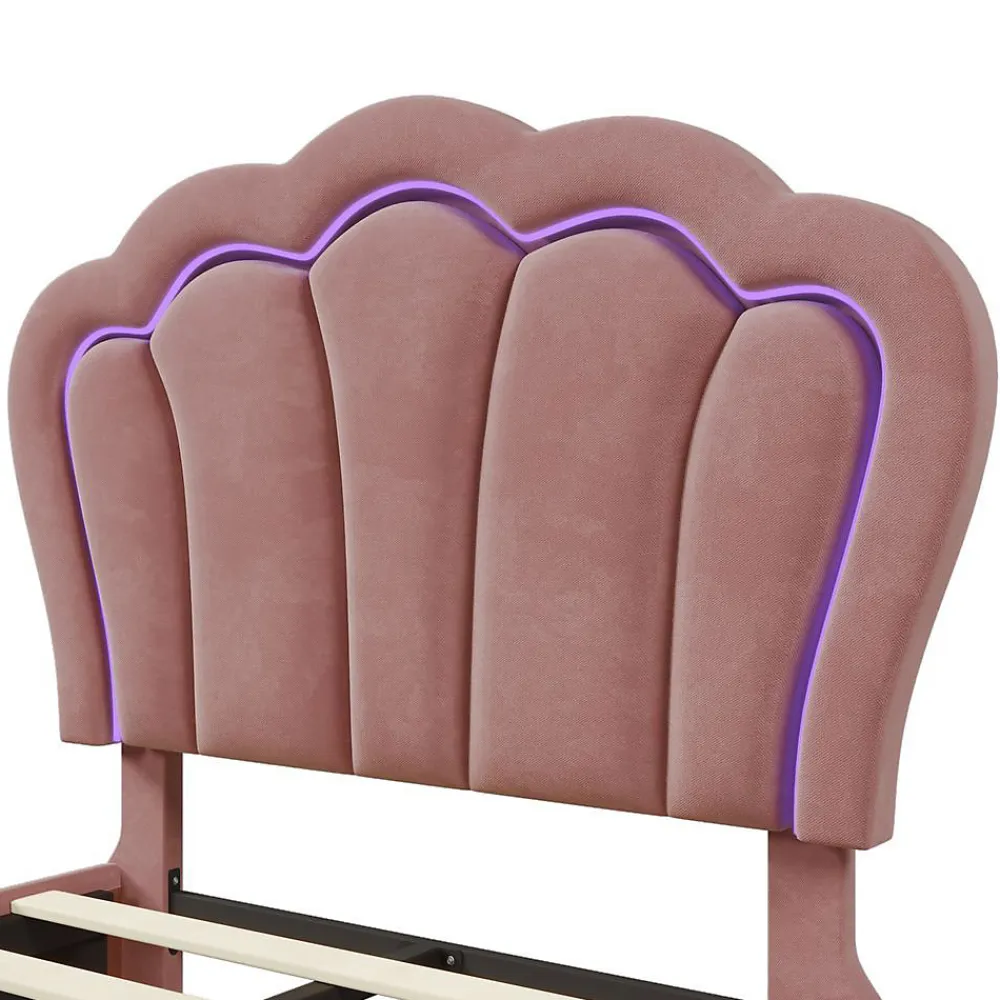 Blackcolors Lit Enfant 90x190cm Tiroirs APP-Control LED Velours Rose* Lit Coffre