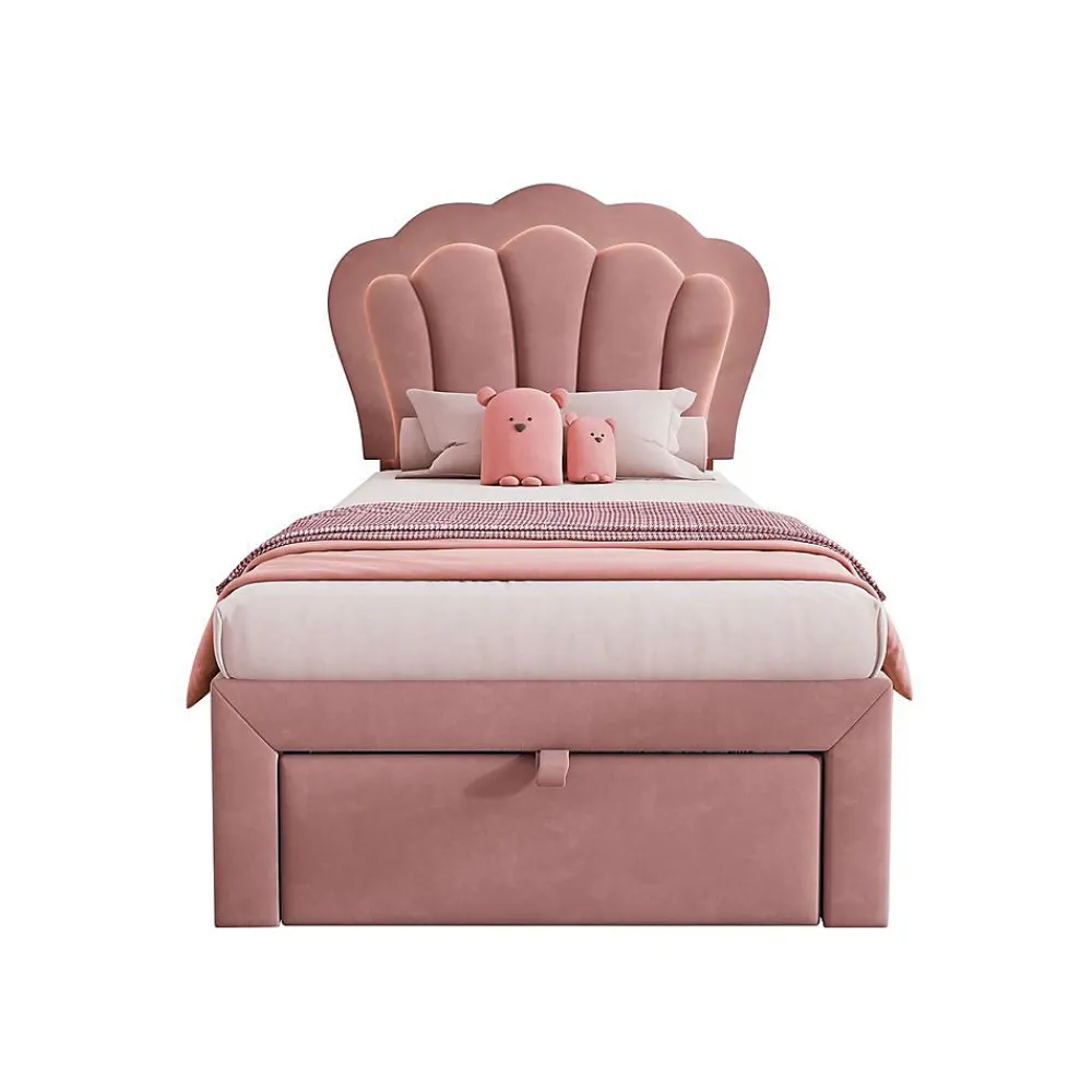 Blackcolors Lit Enfant 90x190cm Tiroirs APP-Control LED Velours Rose* Lit Coffre