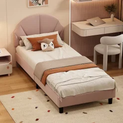 ProximaX Lit enfant/Lit capitonné 90 x 190 cm avec sommier à lattes, tête de lit et dossier réglables, velours, sans matelas, Rose*Enfant Lit Enfant