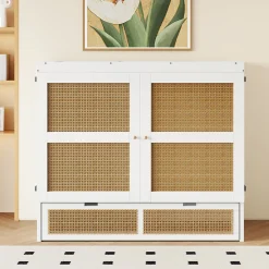 Okwish Lit Escamotable 140x200 cm - Lit Mural Vertical avec 2 Tiroirs de Rangement, Structure Bois de Pin et MDF, Sans Matelas, Blanc* Lit Double